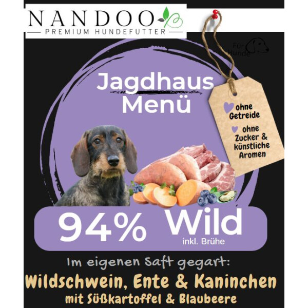 NANDOO Jagdhaus Menü – Wildschwein, Ente & Kaninchen 400g