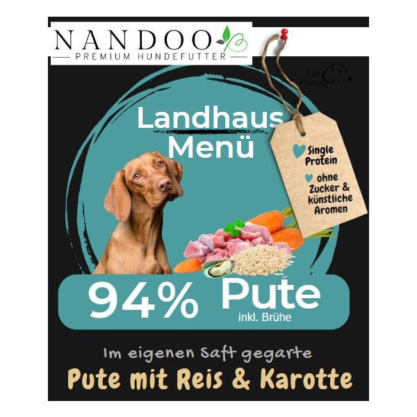 NANDOO Landhaus Menü – Pute mit Reis und Karotte 400g 1 Dose
